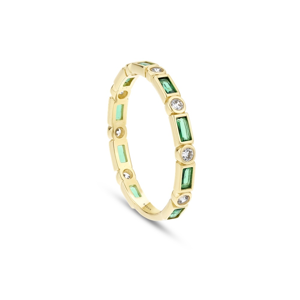 Yeşil Sıra Taşlı Altın Yüzük