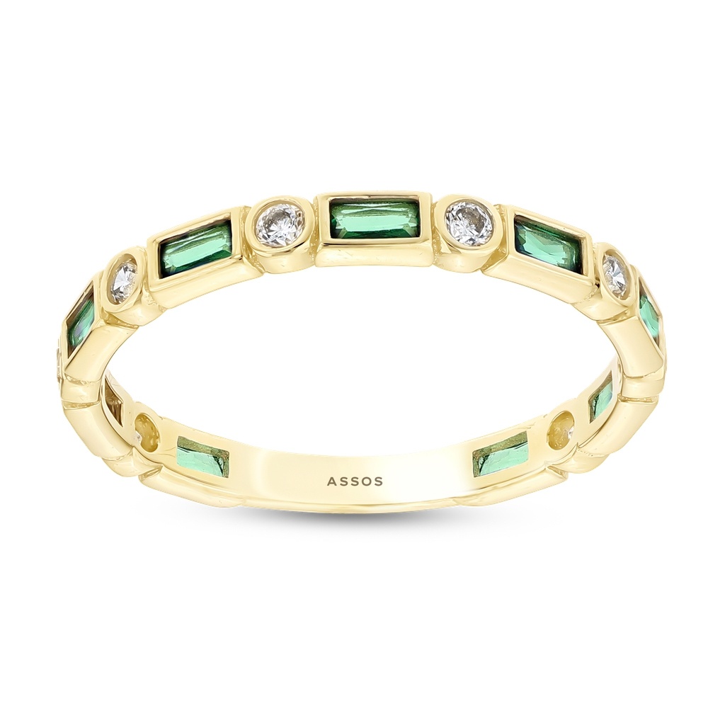 Yeşil Sıra Taşlı Altın Yüzük