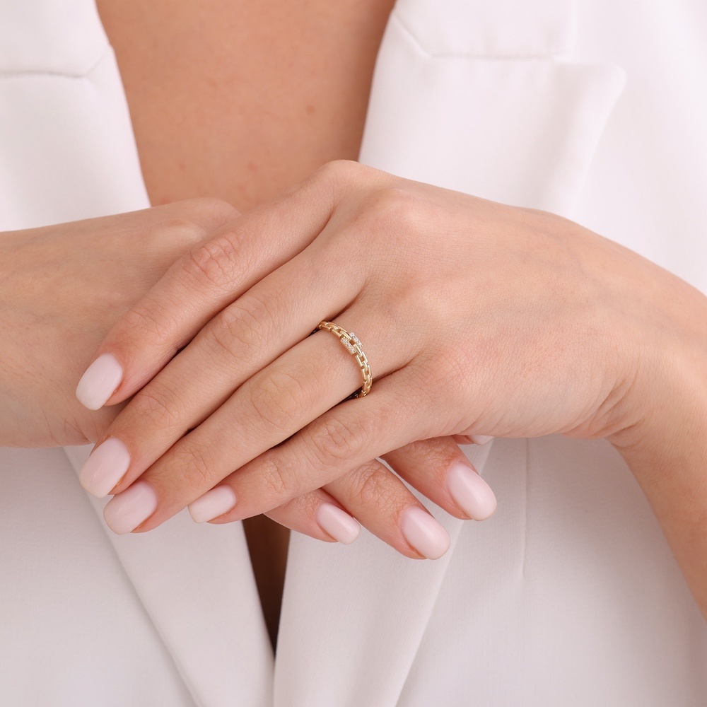 Altın Taşlı Tasarım Yüzük