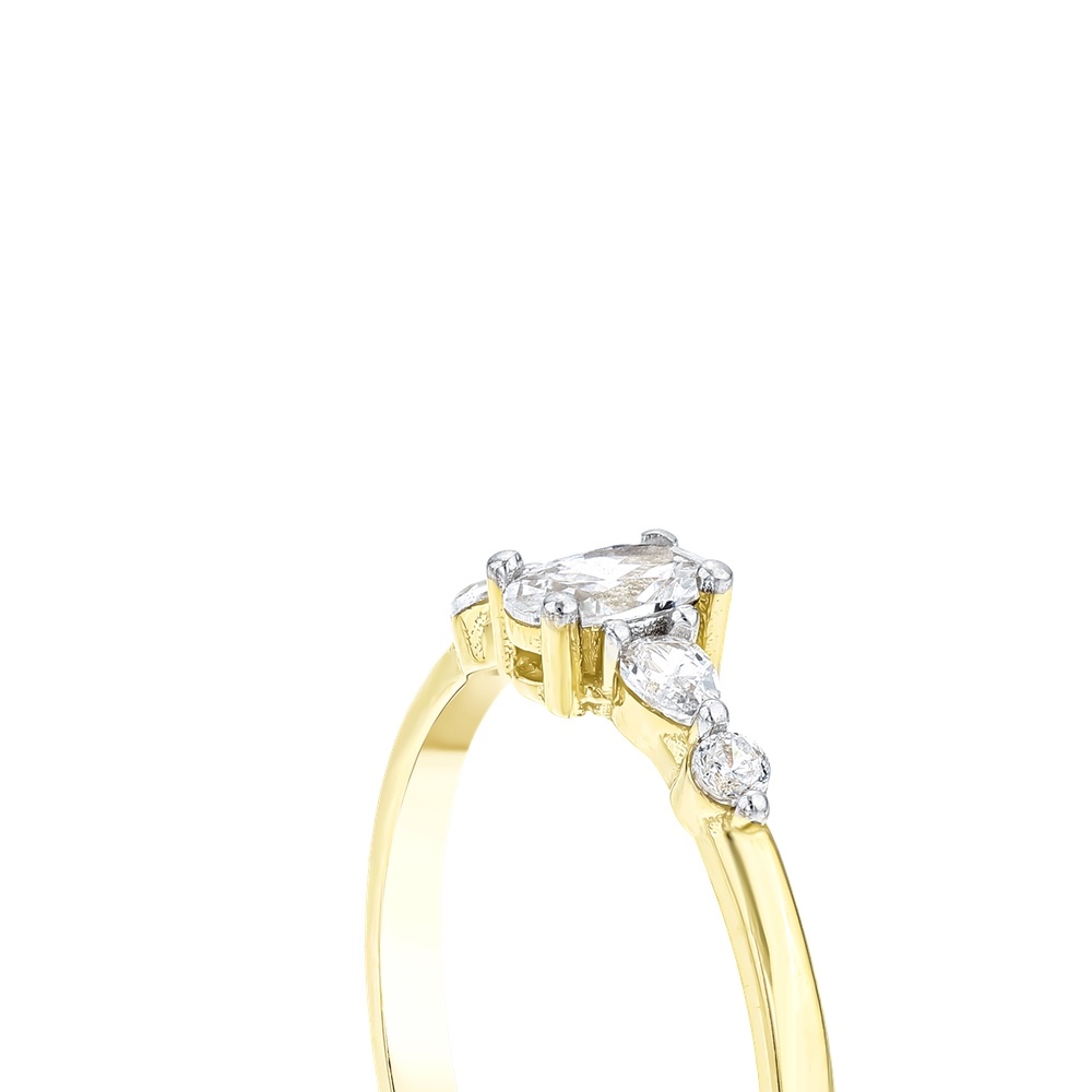 Altın Kolları Taşlı Oval Tektaş Yüzük