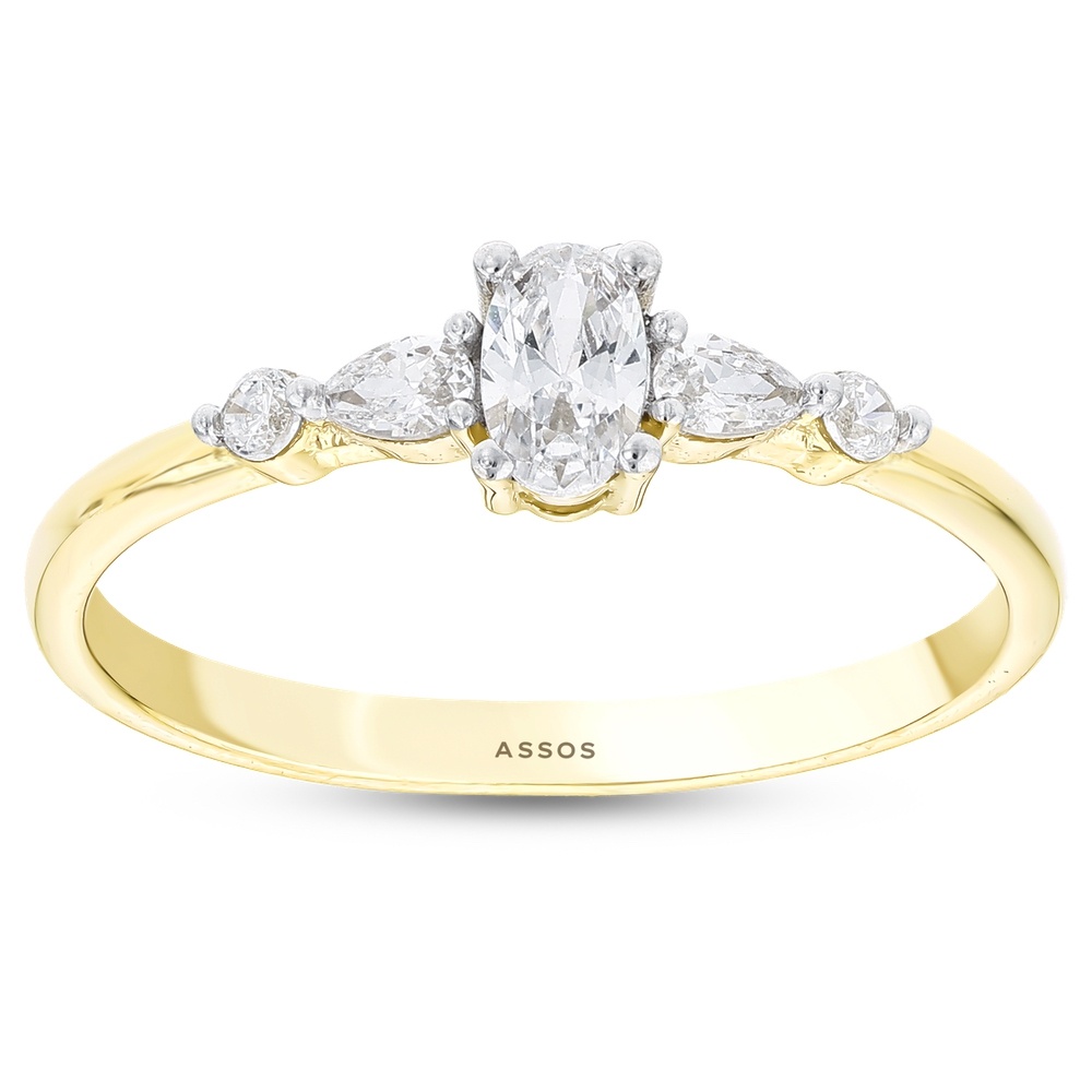 Altın Kolları Taşlı Oval Tektaş Yüzük