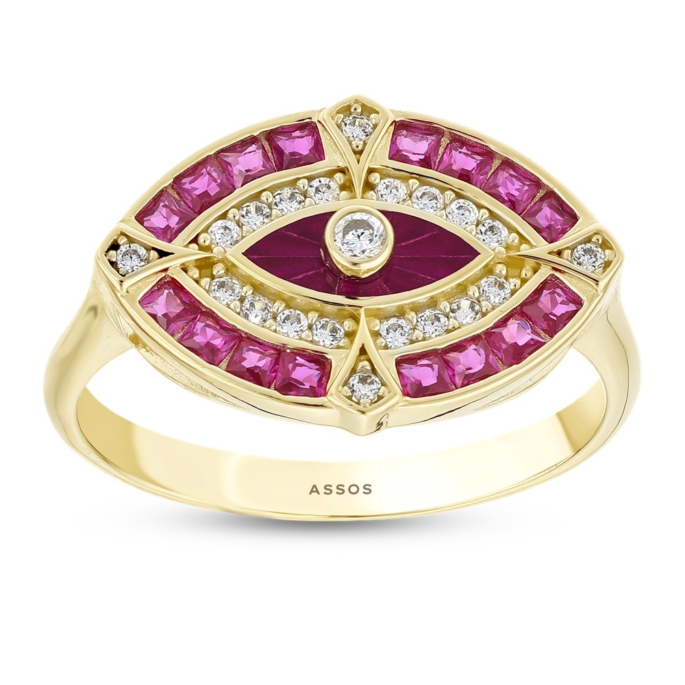 Kırmızı Taşlı Altın Göz Yüzük