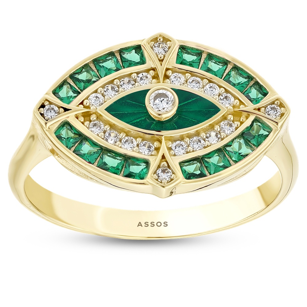 Yeşil Taşlı Altın Göz Yüzük