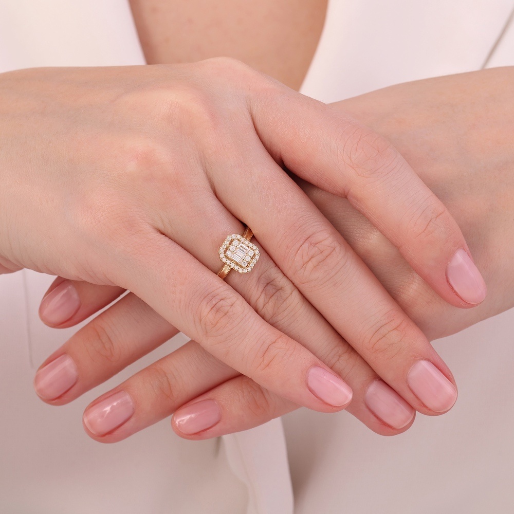 Altın Baget Taşlı Yüzük