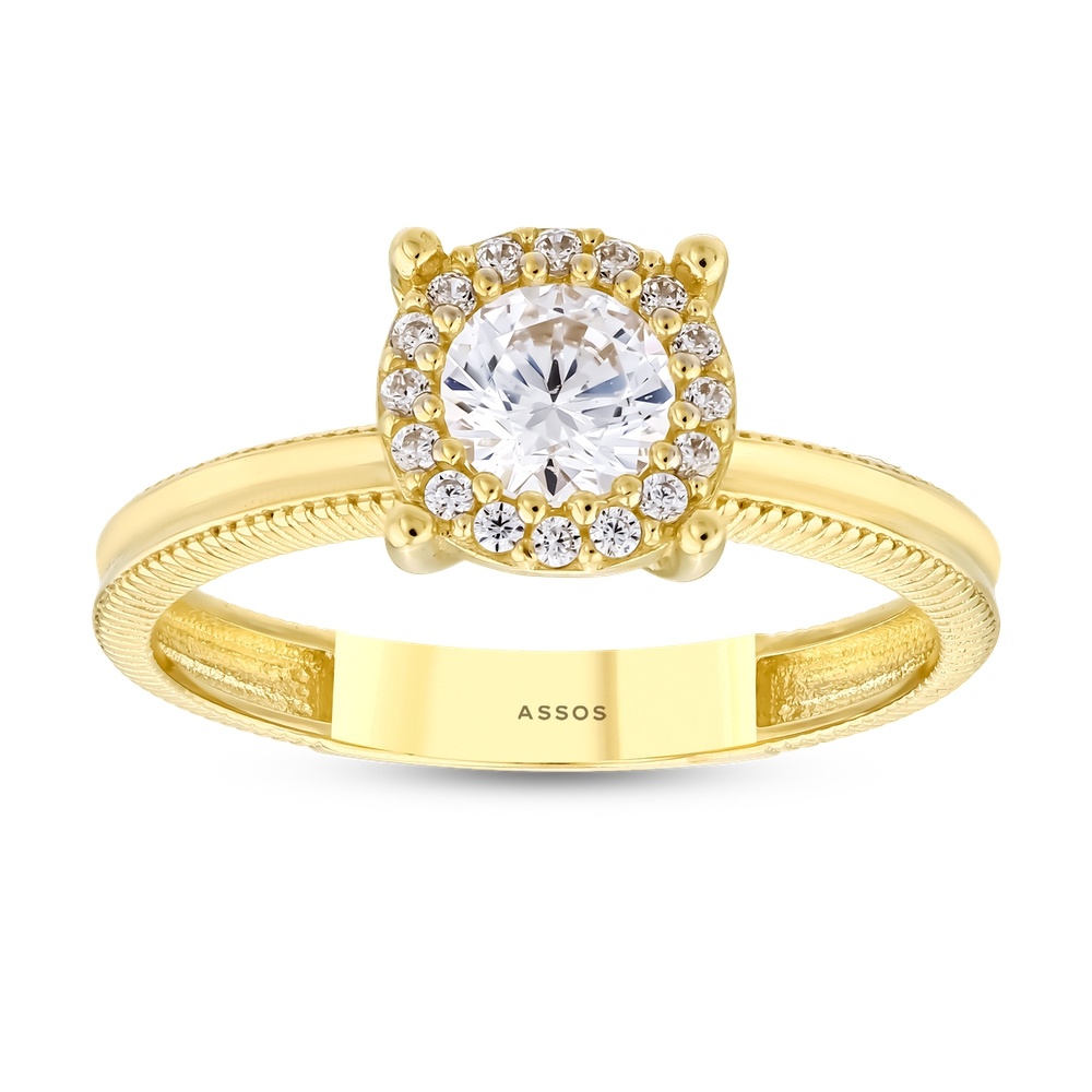 Altın Yuvarlak Tektaş Yüzük