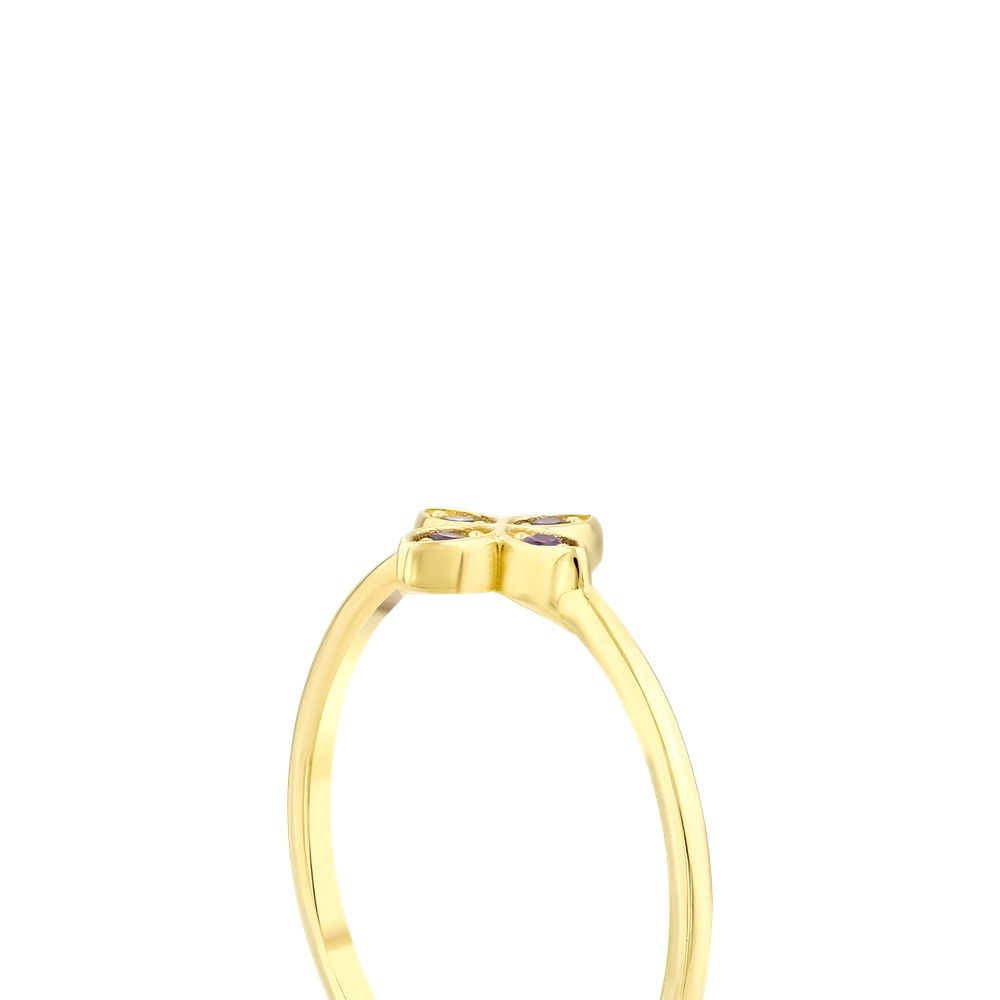 Mor Taşlı Altın Çiçek Yüzük