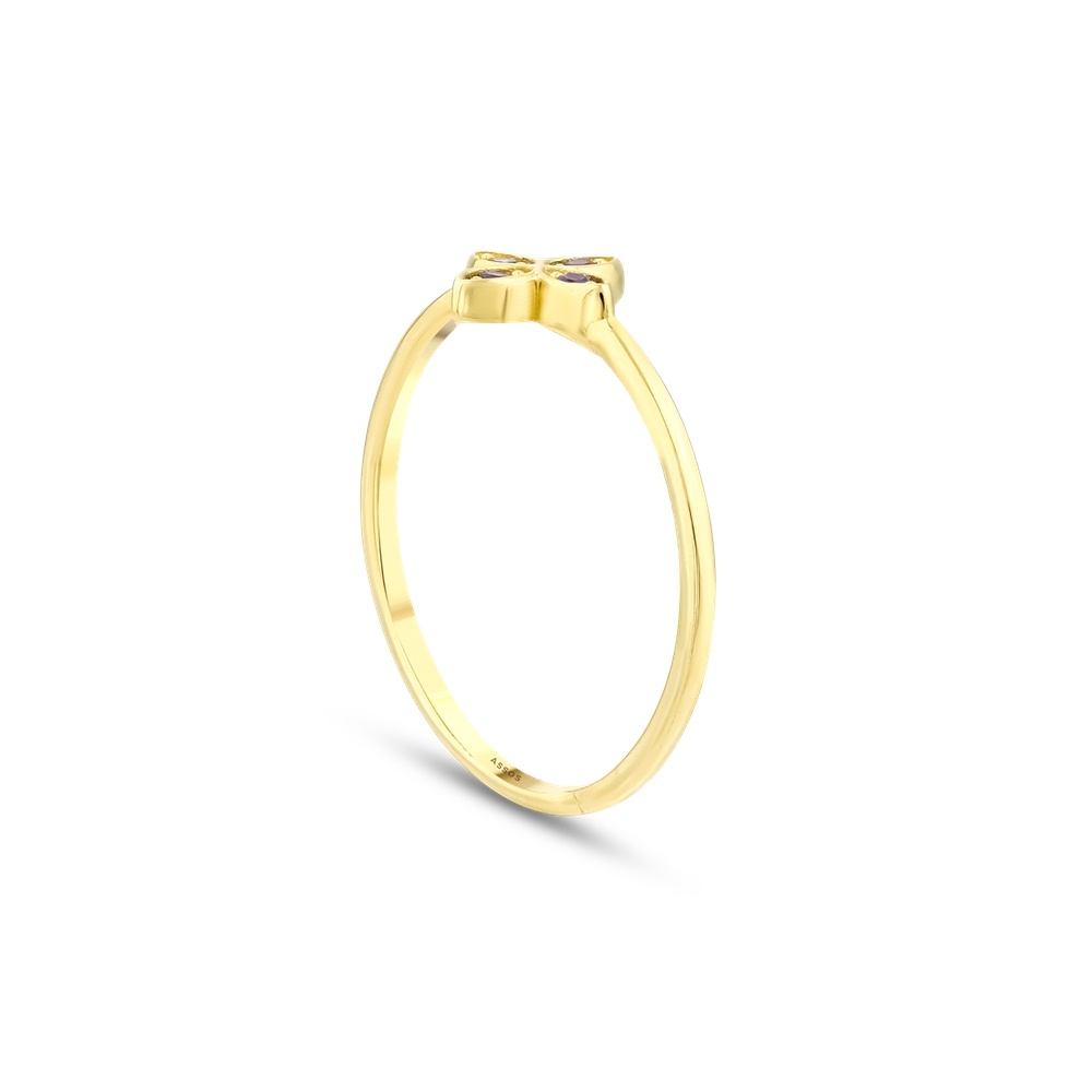 Mor Taşlı Altın Çiçek Yüzük