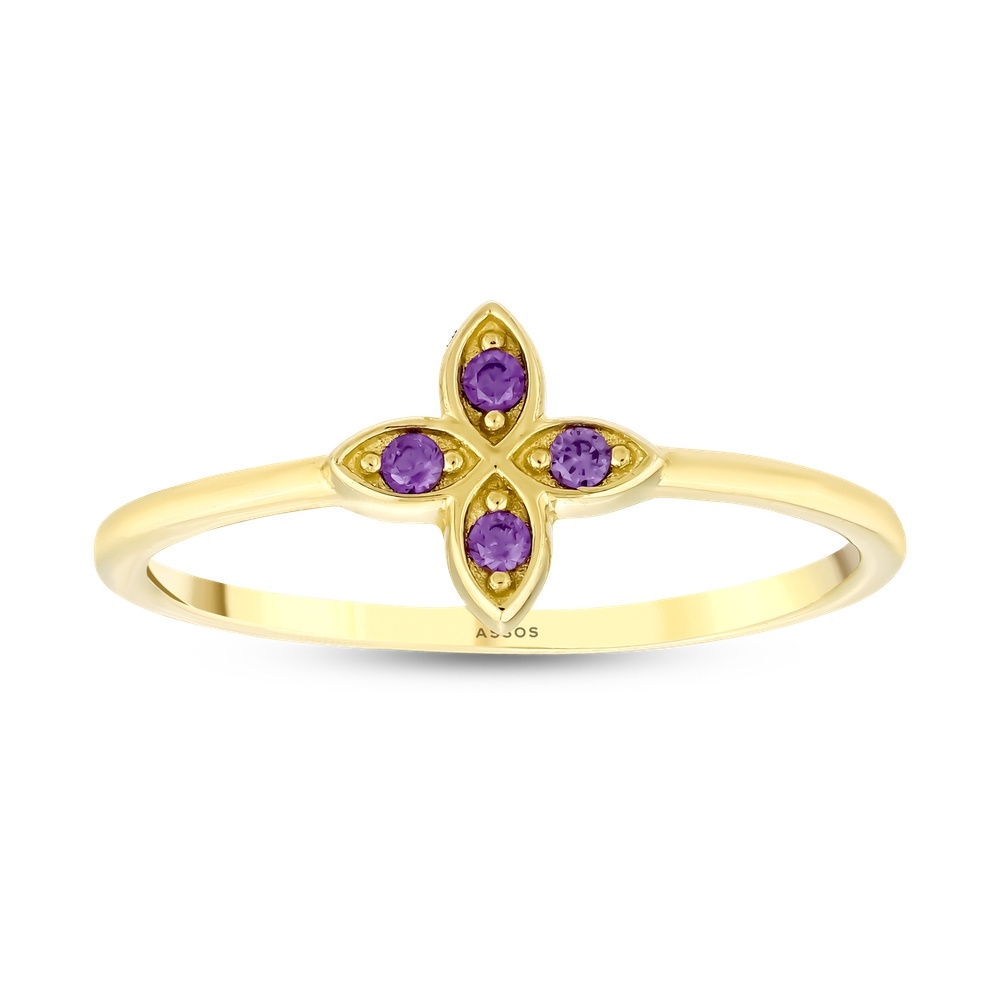 Mor Taşlı Altın Çiçek Yüzük