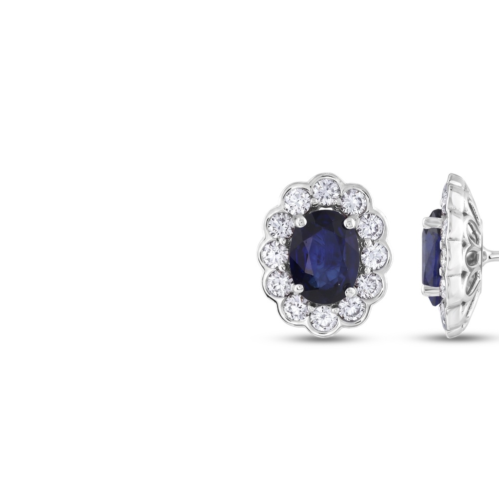 Pırlanta Safir Taşlı Oval Küpe - Görsel 2