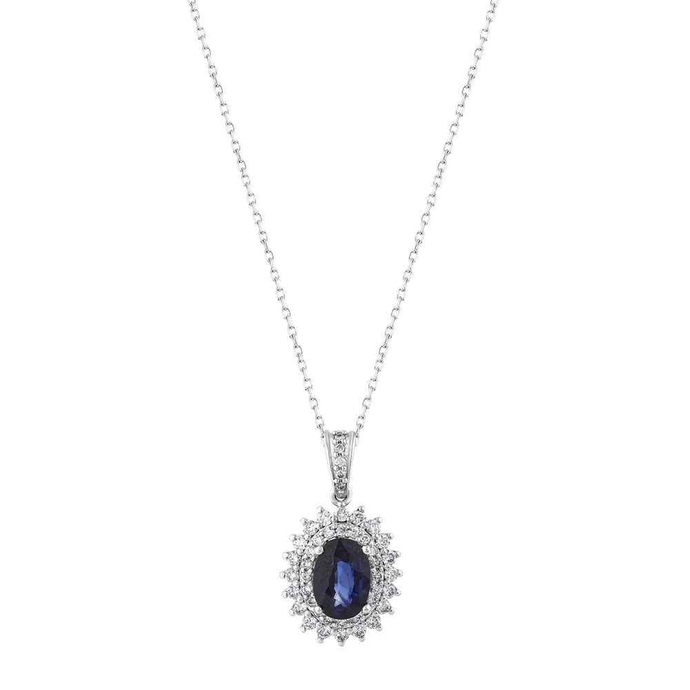 Pırlanta Safir Oval Kolye