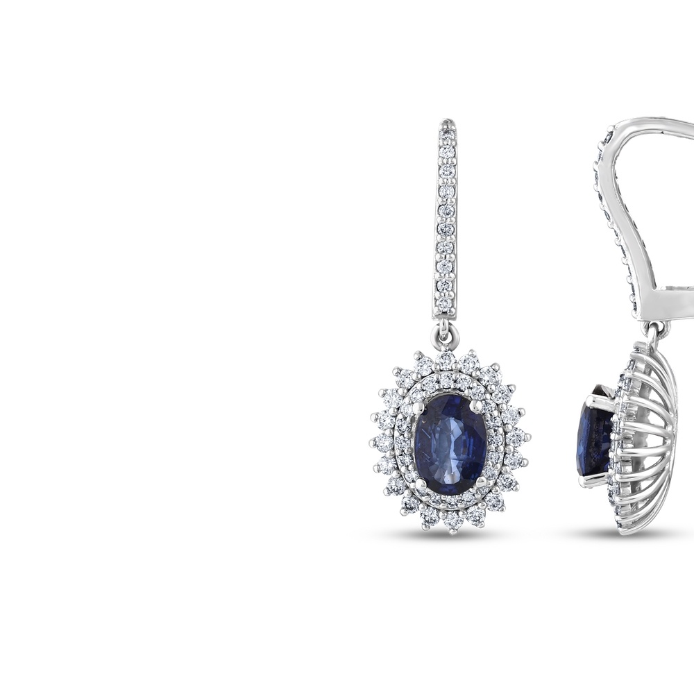 Pırlanta Safir Oval Küpe